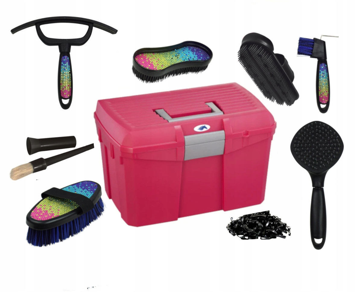 ZESTAW SZCZOTEK DLA KONIA KONI 9-ELEMENTOWY ZE SKRZYNKĄ LUX