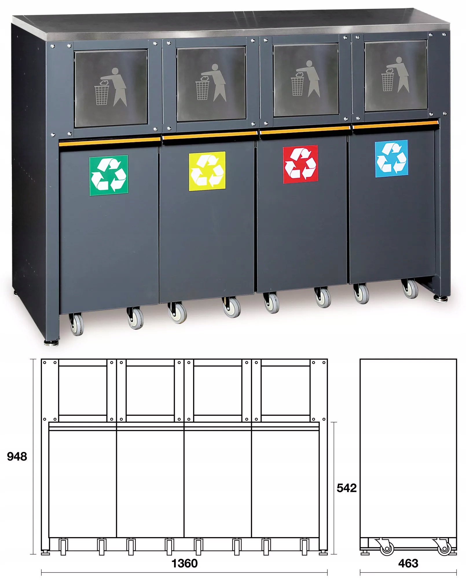 Moduł stały do segregacji śmieci stalowy blat Beta 4500/C45PRO/RD/X Marka Beta