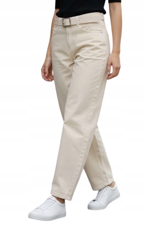 Moon Girl balloon beżowe spodnie damskie szerokie jeansowe jasny beż XL 42