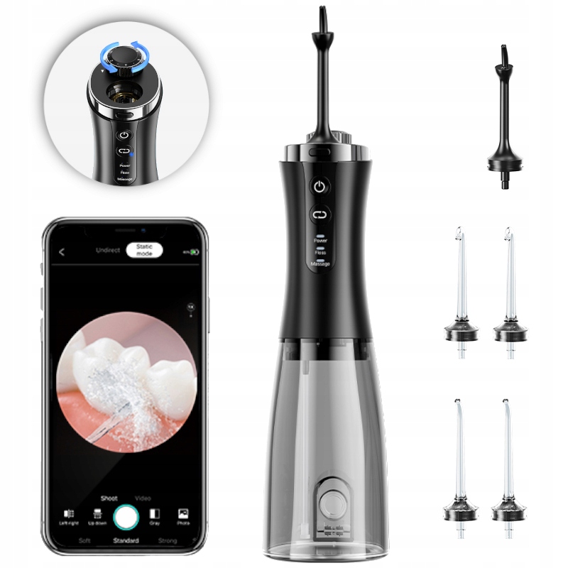 Irygator Do Zębów Bezprzewodowy Dentystyczny Kamerka 2 Tryby Pracy 5 Dysz