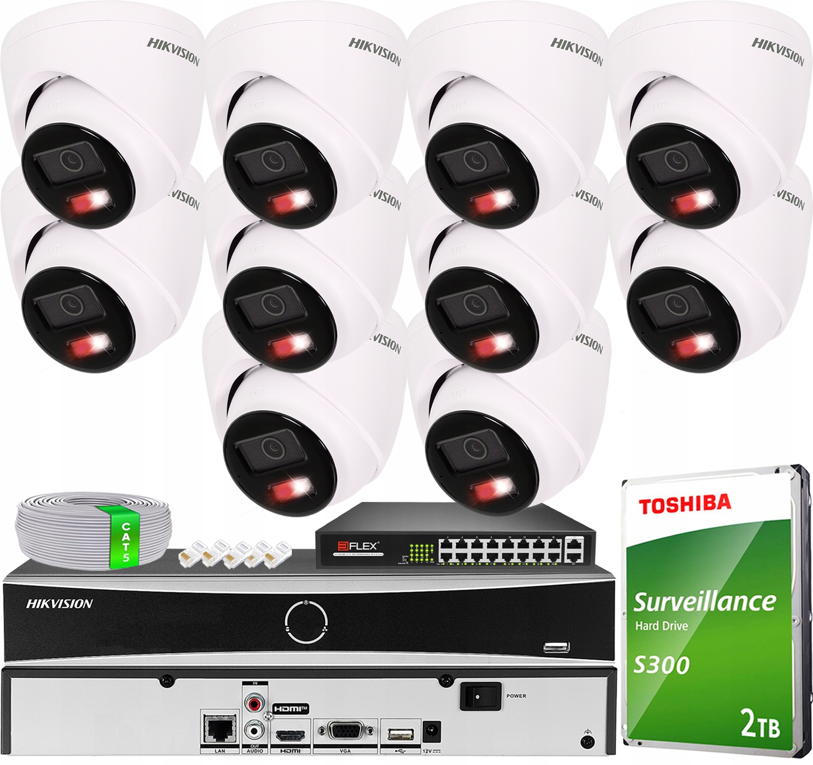 Sada na monitorovanie 10 kamier VE-NC143F-LIU 4MPx Hikvision Hybrid Light PoE