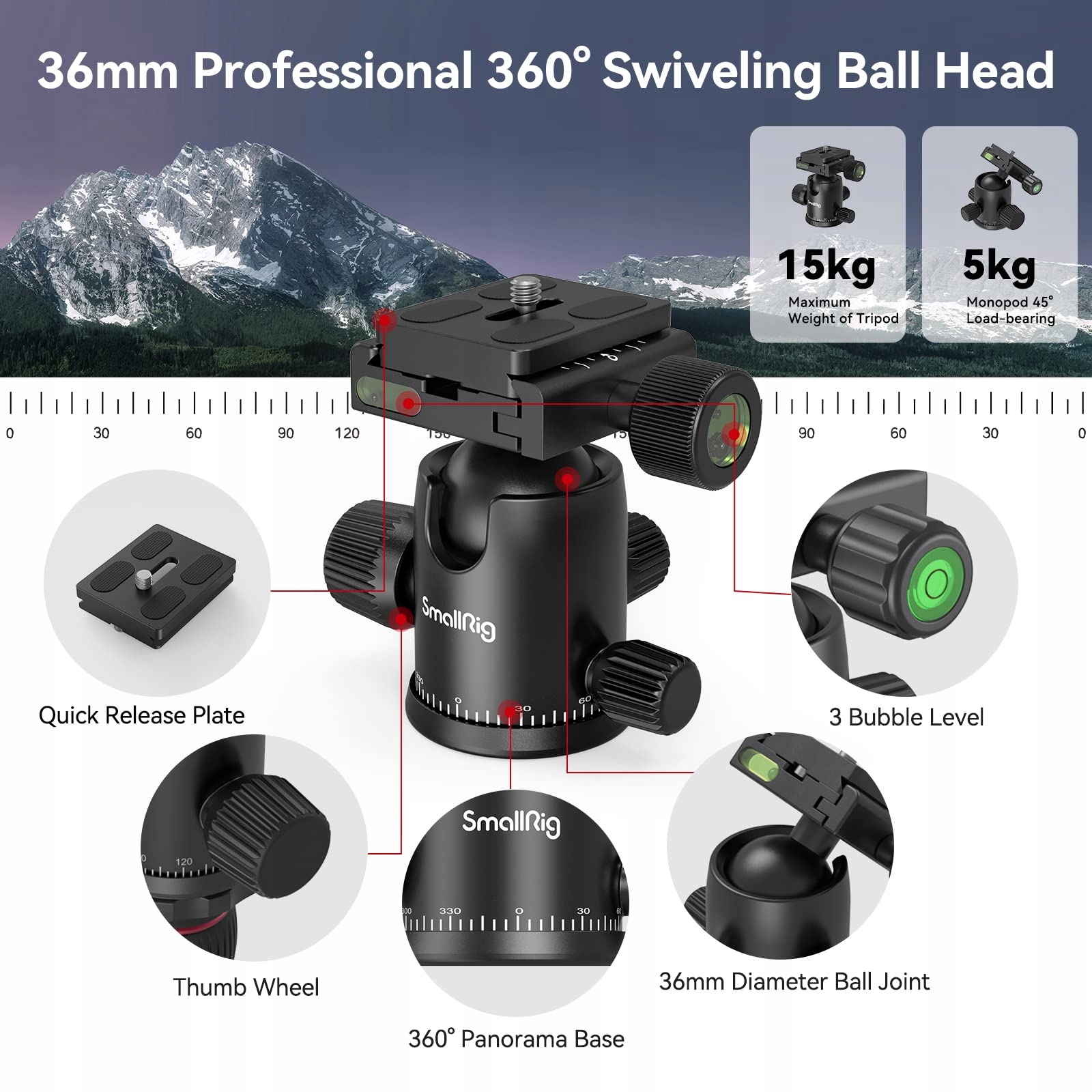 SMALLRIG Statyw Kamerowy 200cm z Głowicą Panoramiczną 15kg Obciążenie — miniatura 4