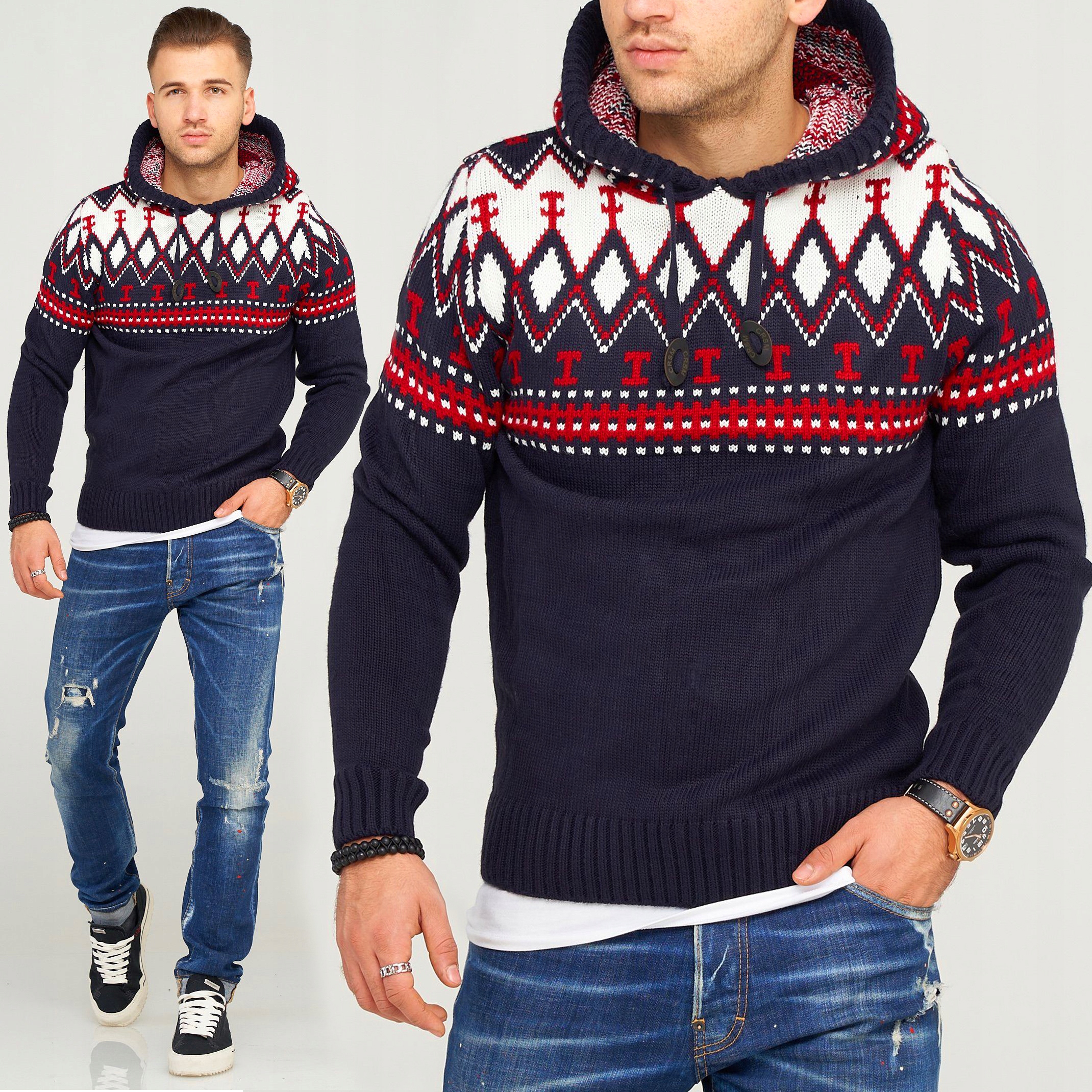 Pánský Svetr mikina s kapucí Norský Vzor