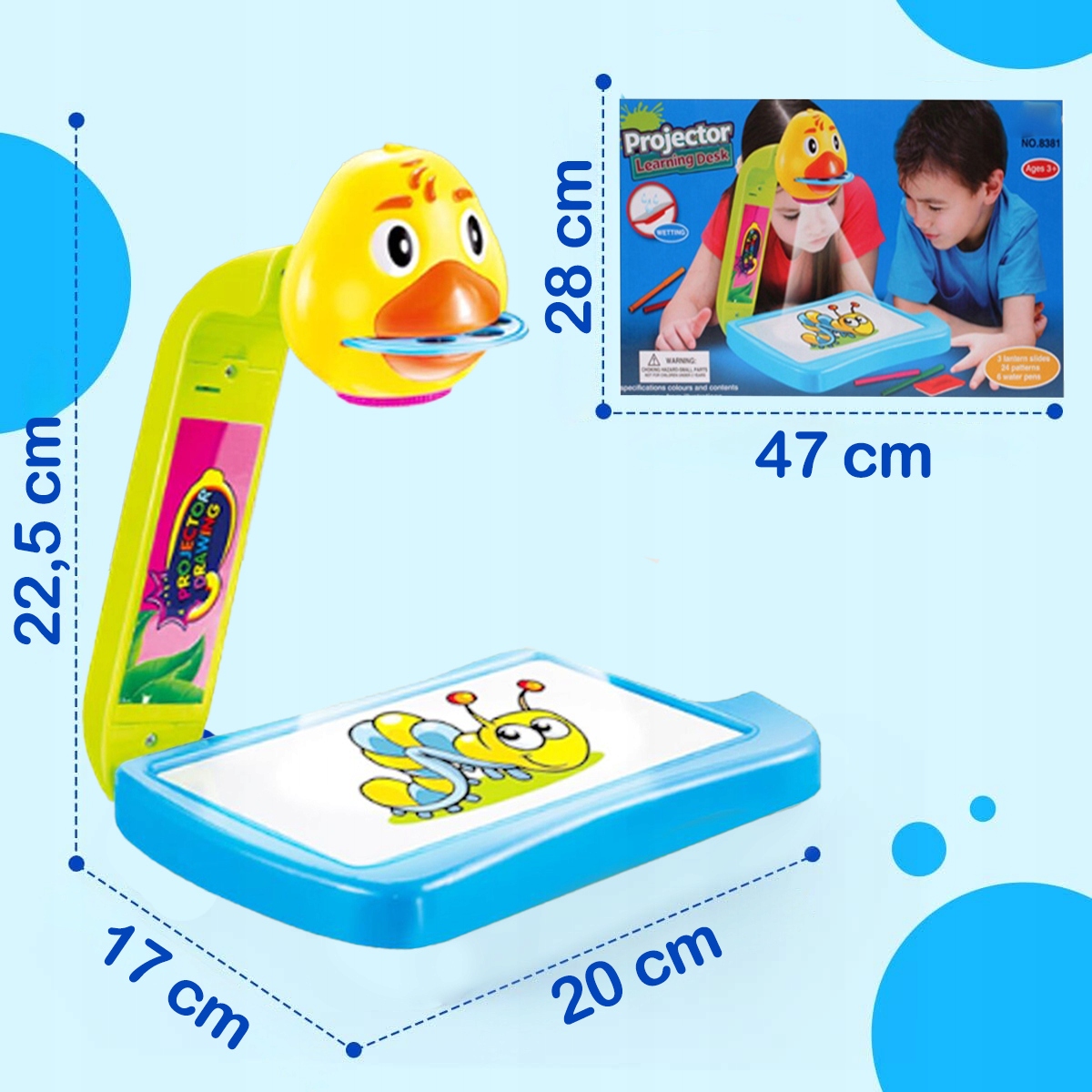 Projektor Rzutnik do Nauki Rysowania ze Slajdami Podświetlany Regulowany Wysokość produktu 22.5 cm