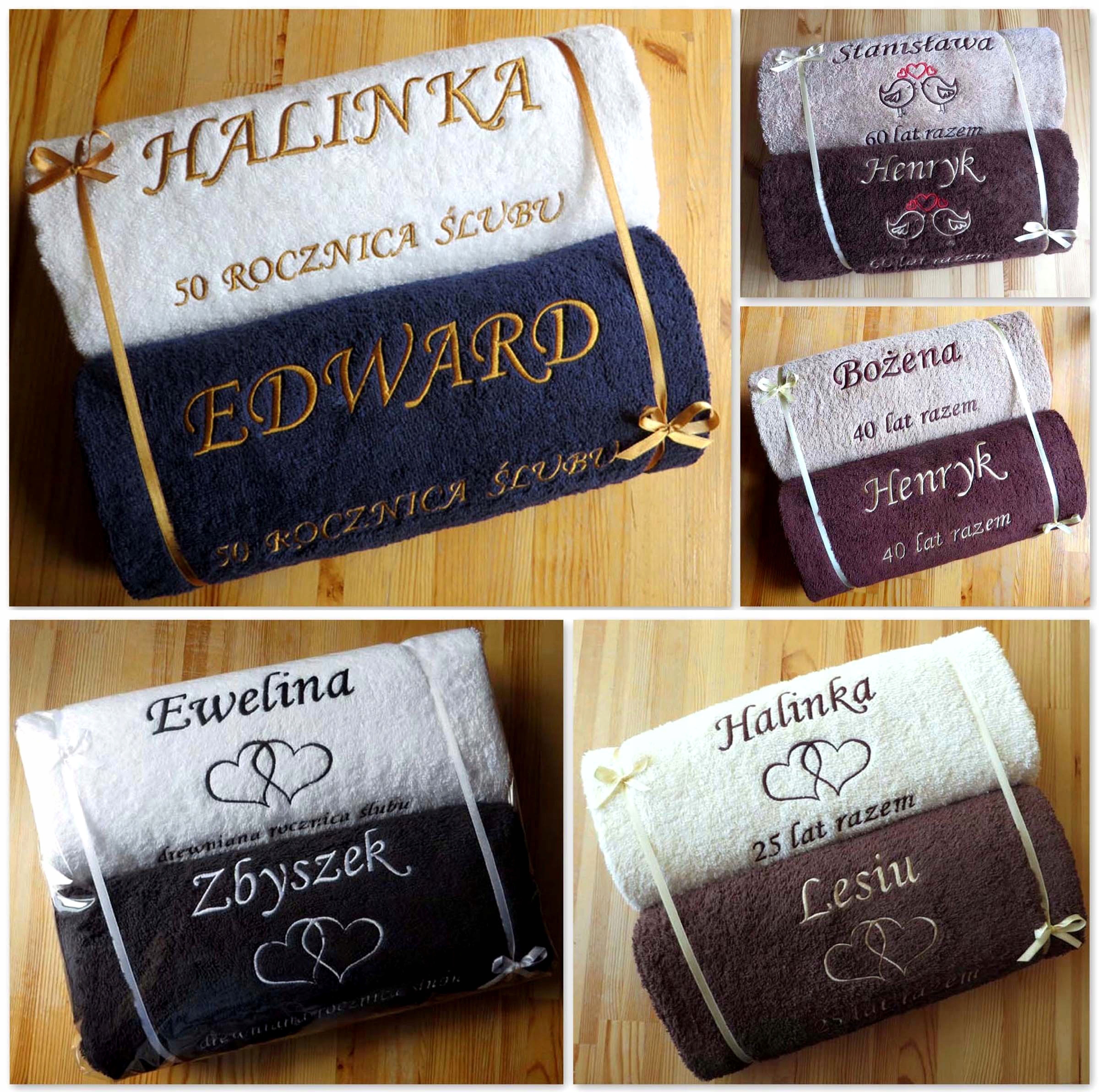 Prezent ROCZNICA ŚLUBU 25,30,40,50 ręczniki z HAFT Gramatura ręcznika 510 - 600 GSM