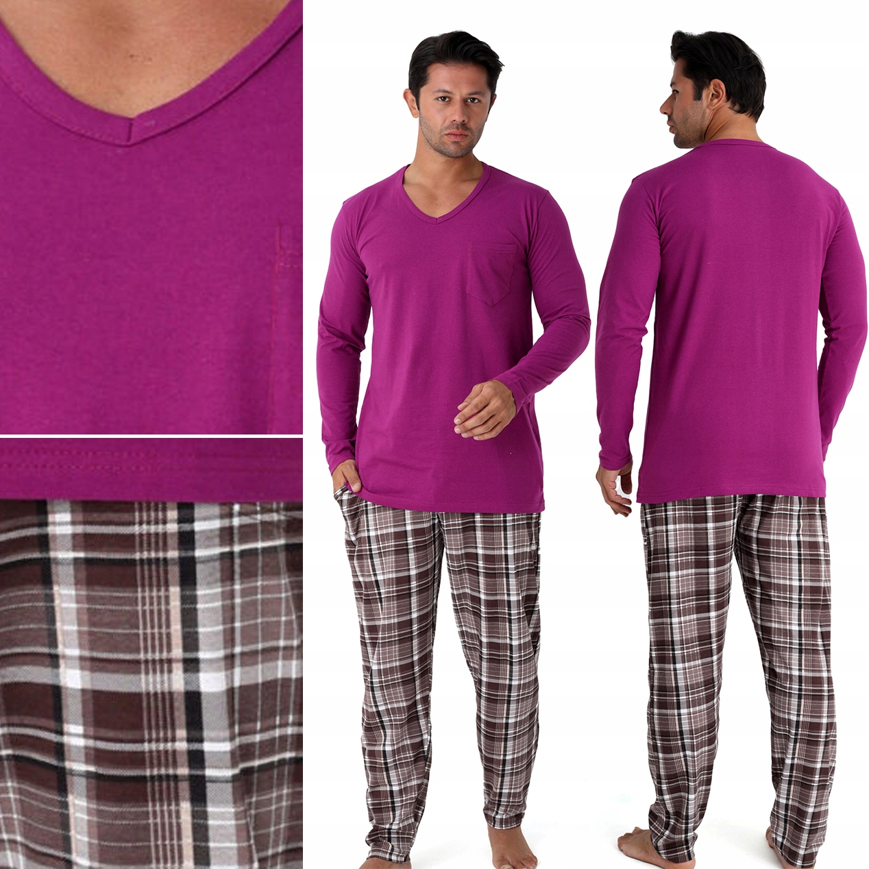 Pánské Pyžamo Zimní dlouhý teplý pyžamový komplet 100% Bavlna L