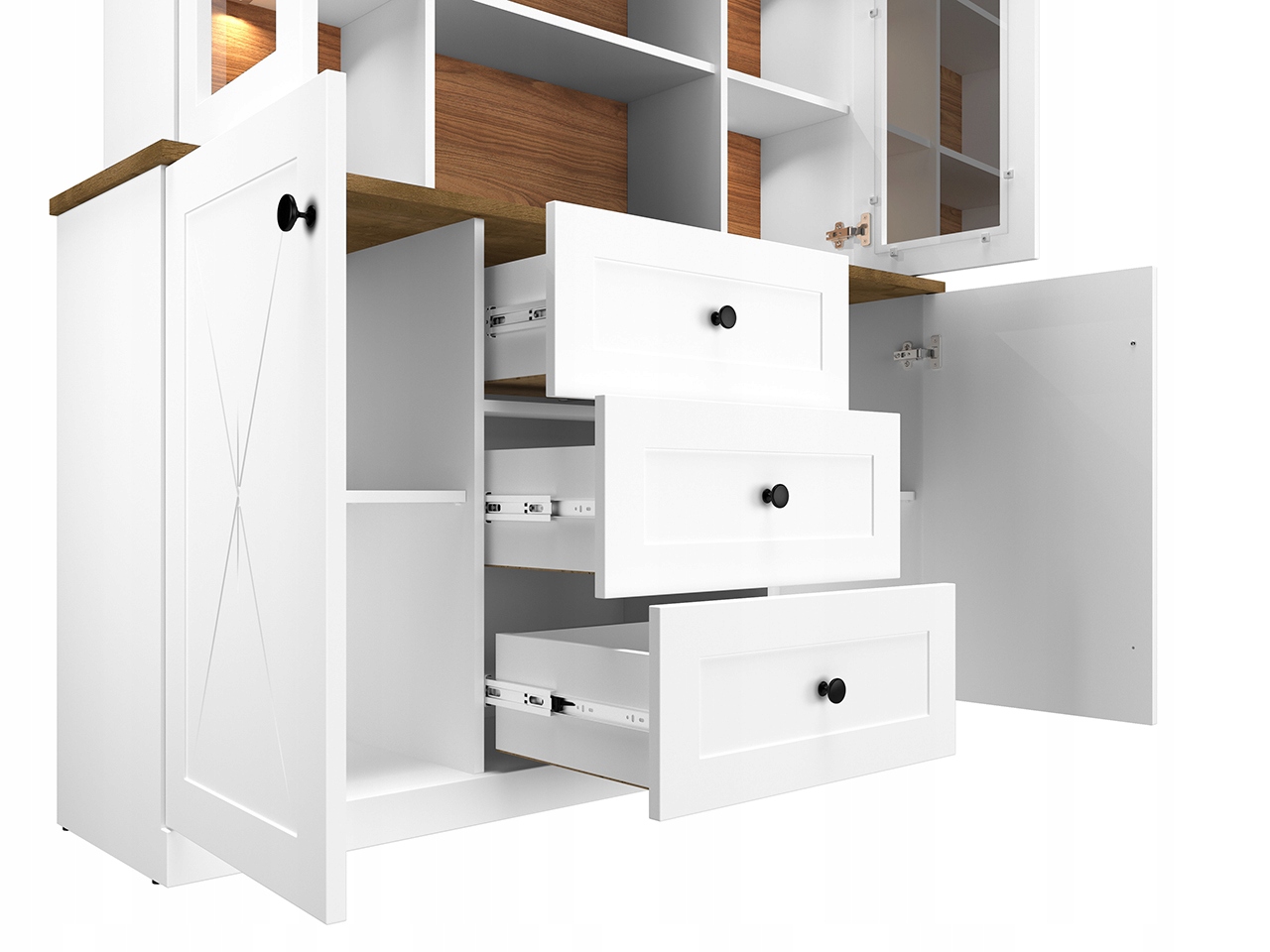 LILLE Kredens 06+07 biały mat dąb lefkas witryna Wysokość mebla 191 cm