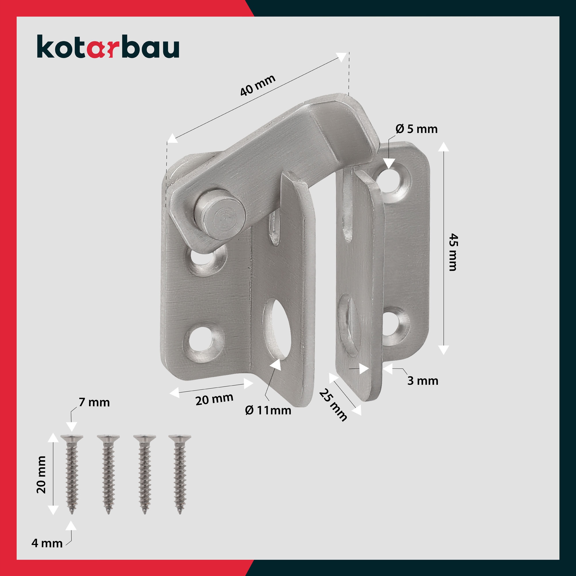 ZASUWKA DRZWIOWA STALOWA WRZECIĄDZ SKOBEL INOX 40X45 ZAMKNIĘCIE DRZWI MEBLI Długość 45 mm