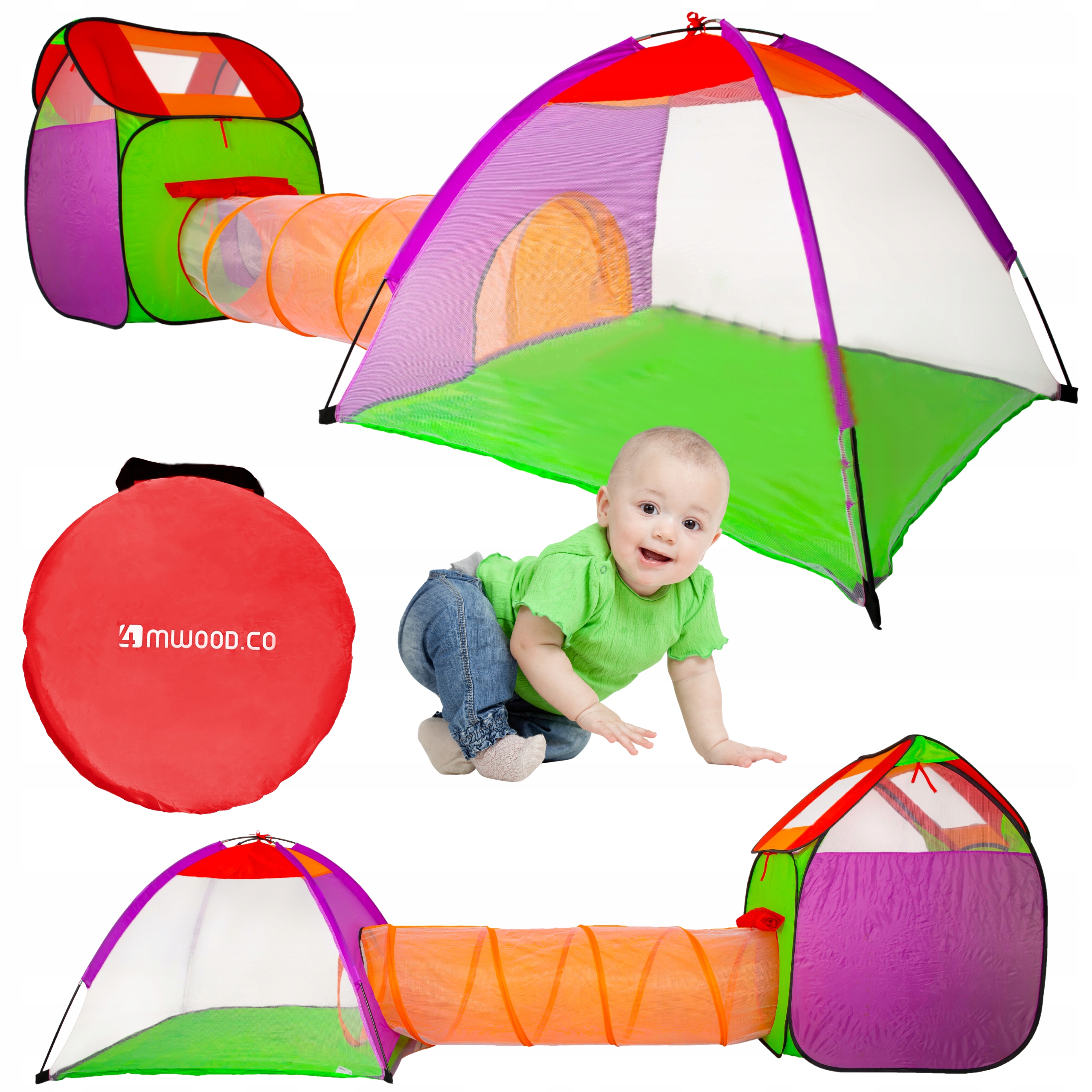 NAMIOT DLA DZIECI 365cm DOMEK SKŁADANY TUNEL DO DOMU OGRODU TOR PRZESZKÓD