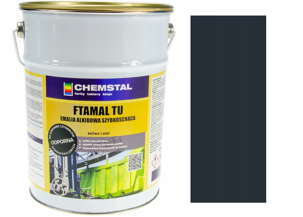Farba Emalia Szybkoschnąca Do Metalu Stali Żeliwa Maszyn Antracyt 7016 5L