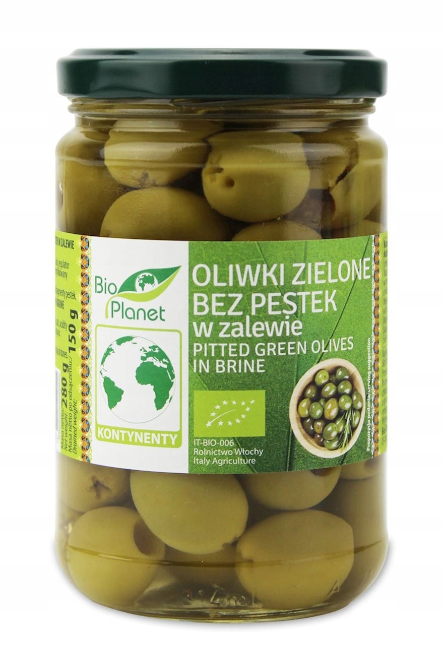 Bio Planet Zelené Olivy Bez Pecek V Bio nálevu 280 g (150 g)