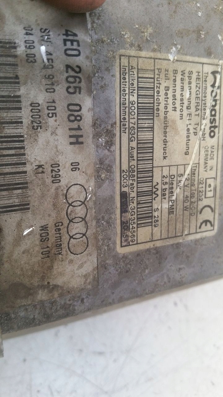 Webasto Audi A8 D3 4,0 TDI