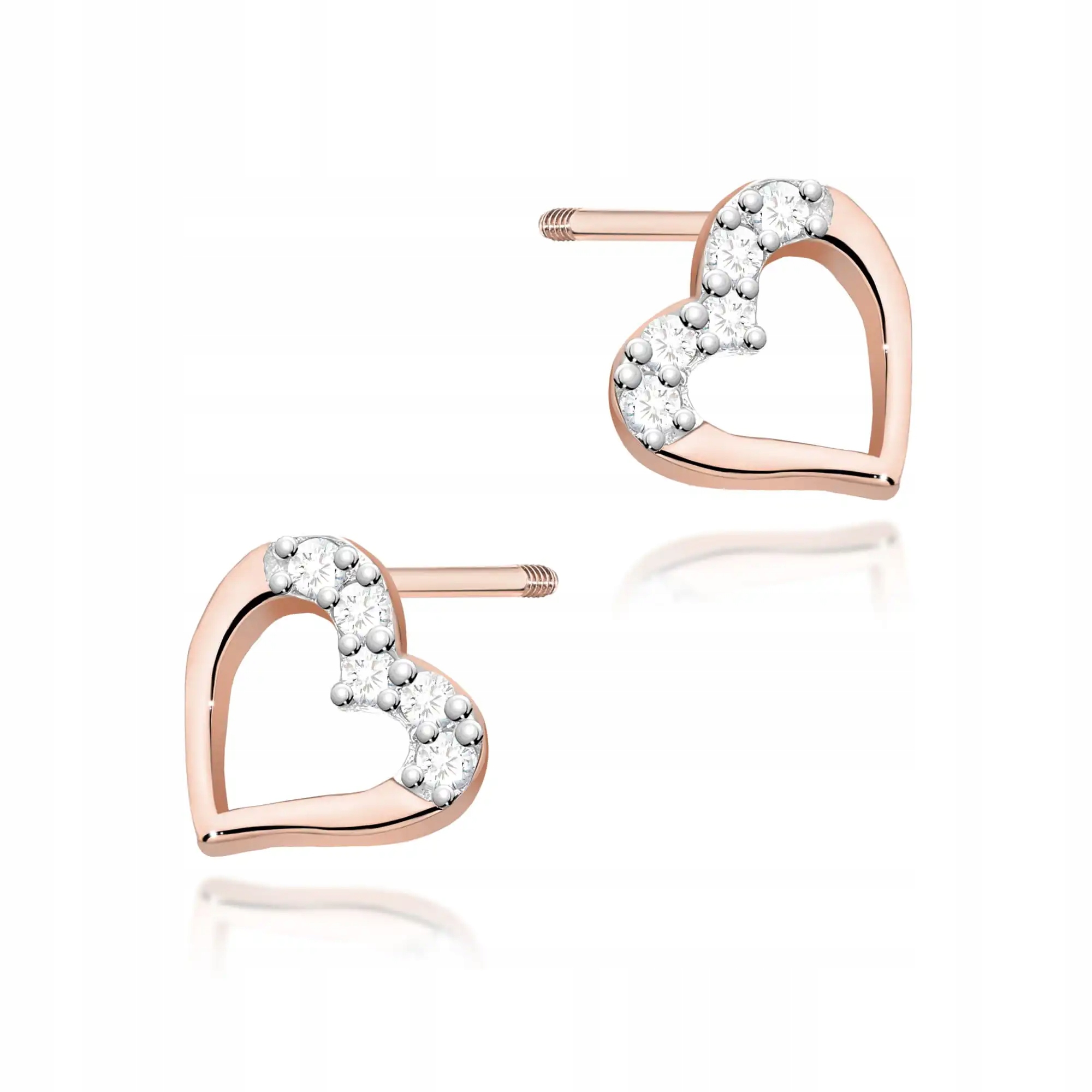 Dámské náušnice ze zlata 585 s diamanty, růžové zlato na tyčince, módní 14k