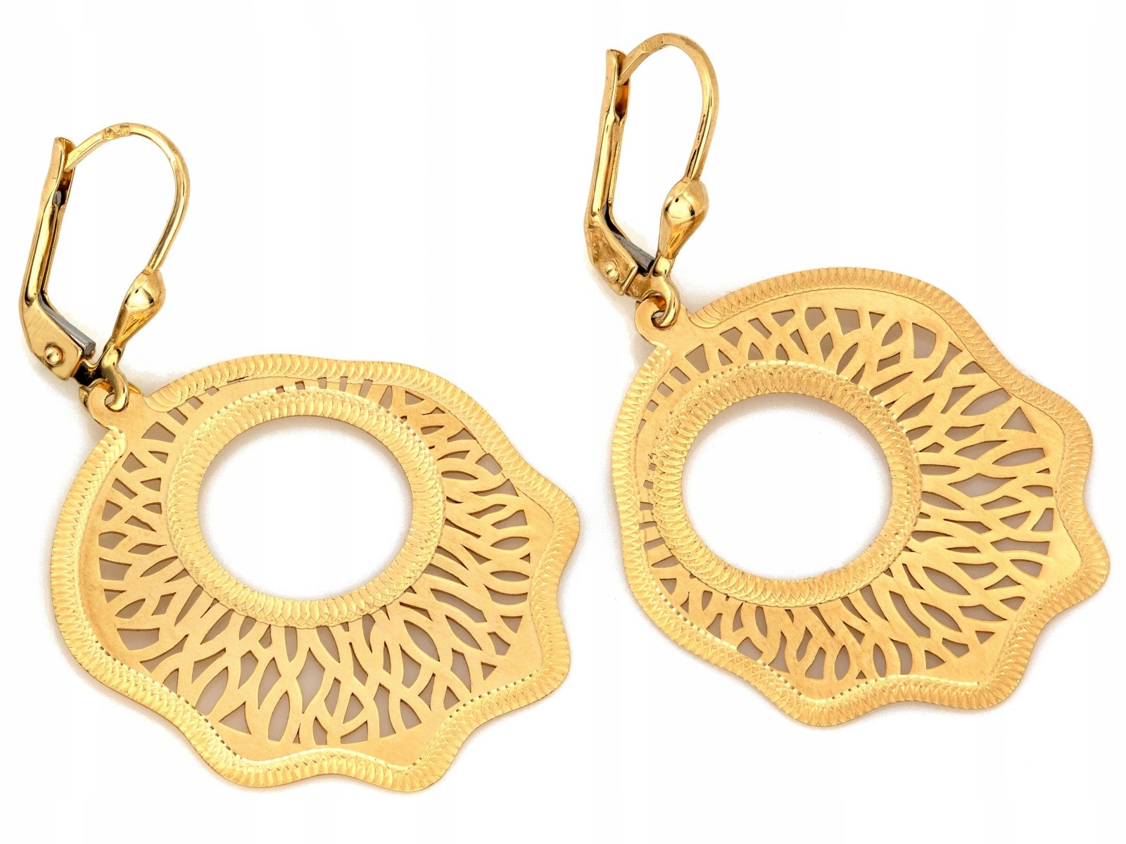 Náušnice zlaté pro ženu 585 14k závěsné ažurové Velké 3.35g elegantní