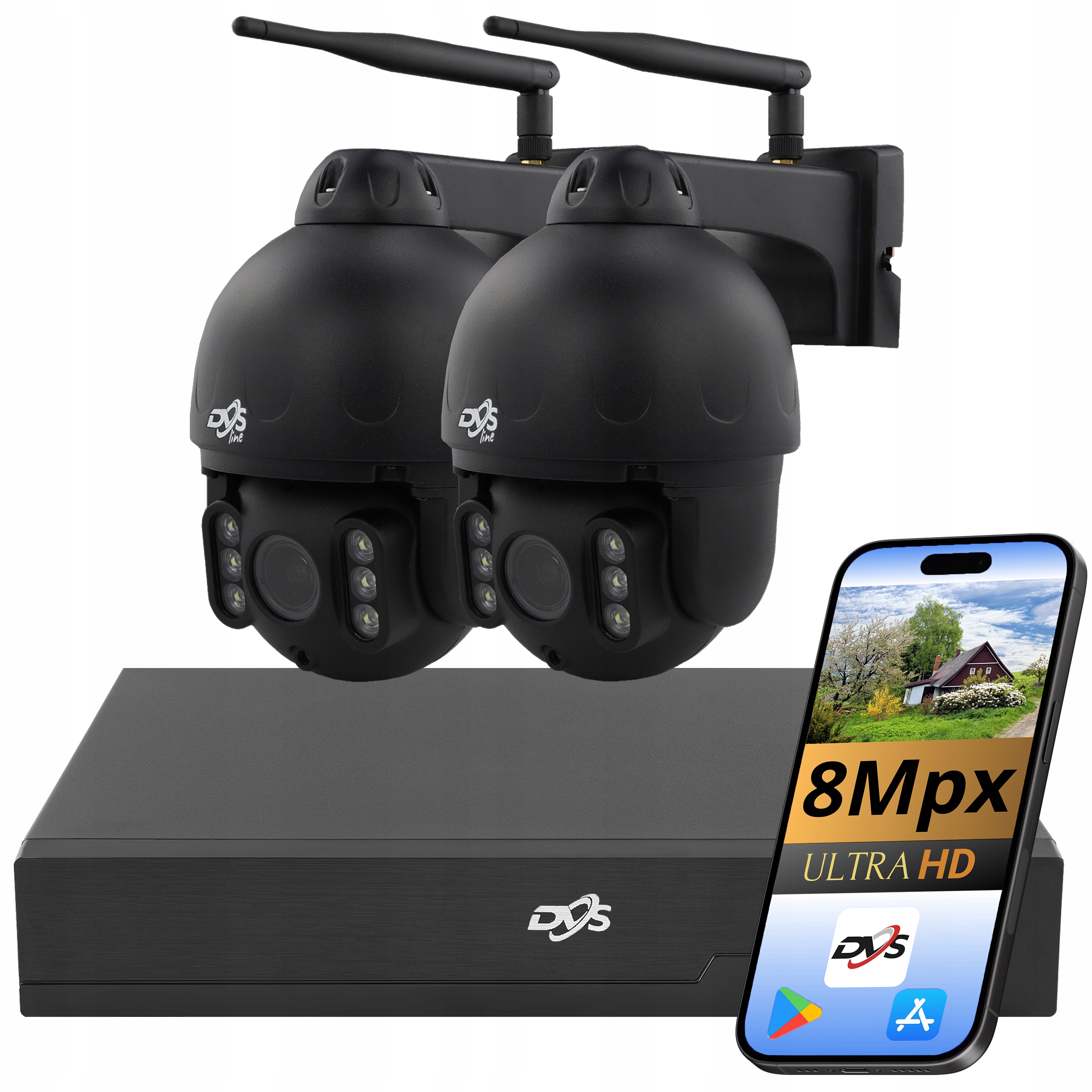 Monitorování Wifi 2 Otočné Kamery 8MPX 4K Kovové Černé Záznamník P2P