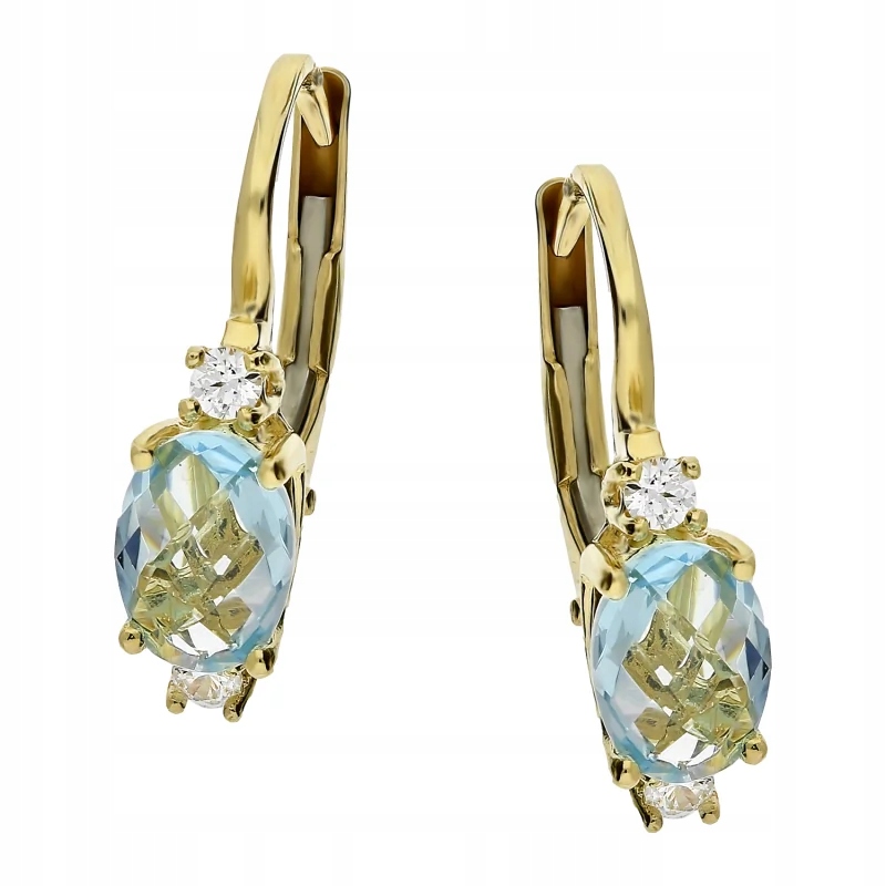 náušnice pro ženy ze zlata 585, stylové, s modrými zirkony, 2.58 g