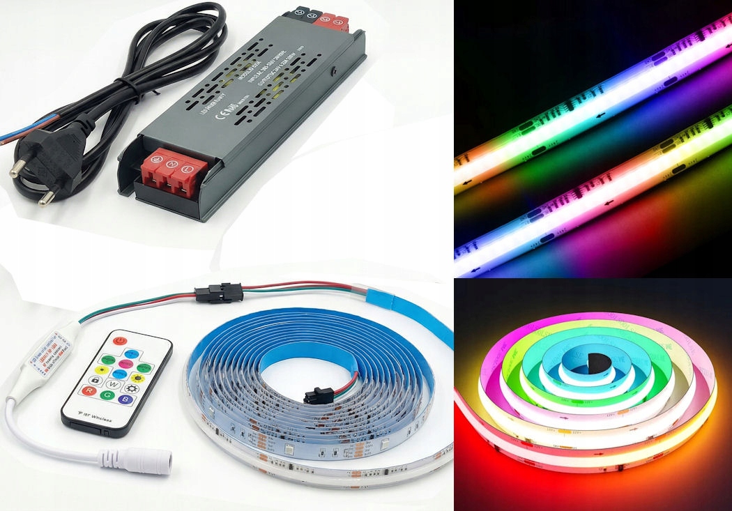Set 5 m Digitální Led pásek Cob Rgb Pixel WS2811 tekoucí Dálkový Ovladač Napájecí zdroj