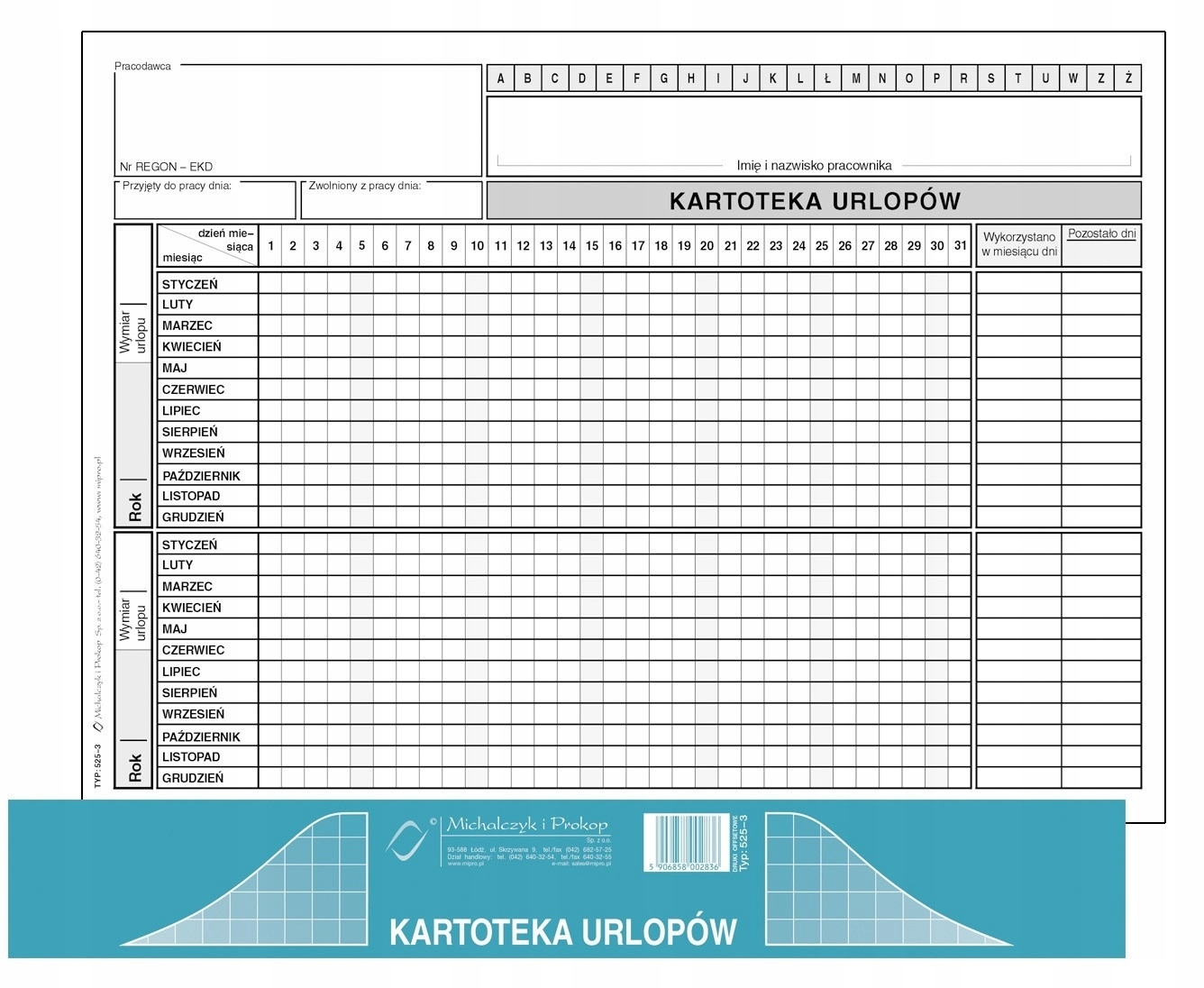 

Kartoteka Karta Urlopów Urlopowa A5