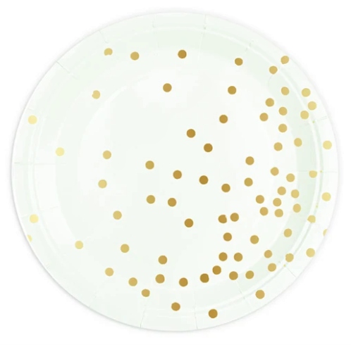TALERZYKI PAPIEROWE BIAŁE ZŁOTE GROSZKI KOMUNIA A6