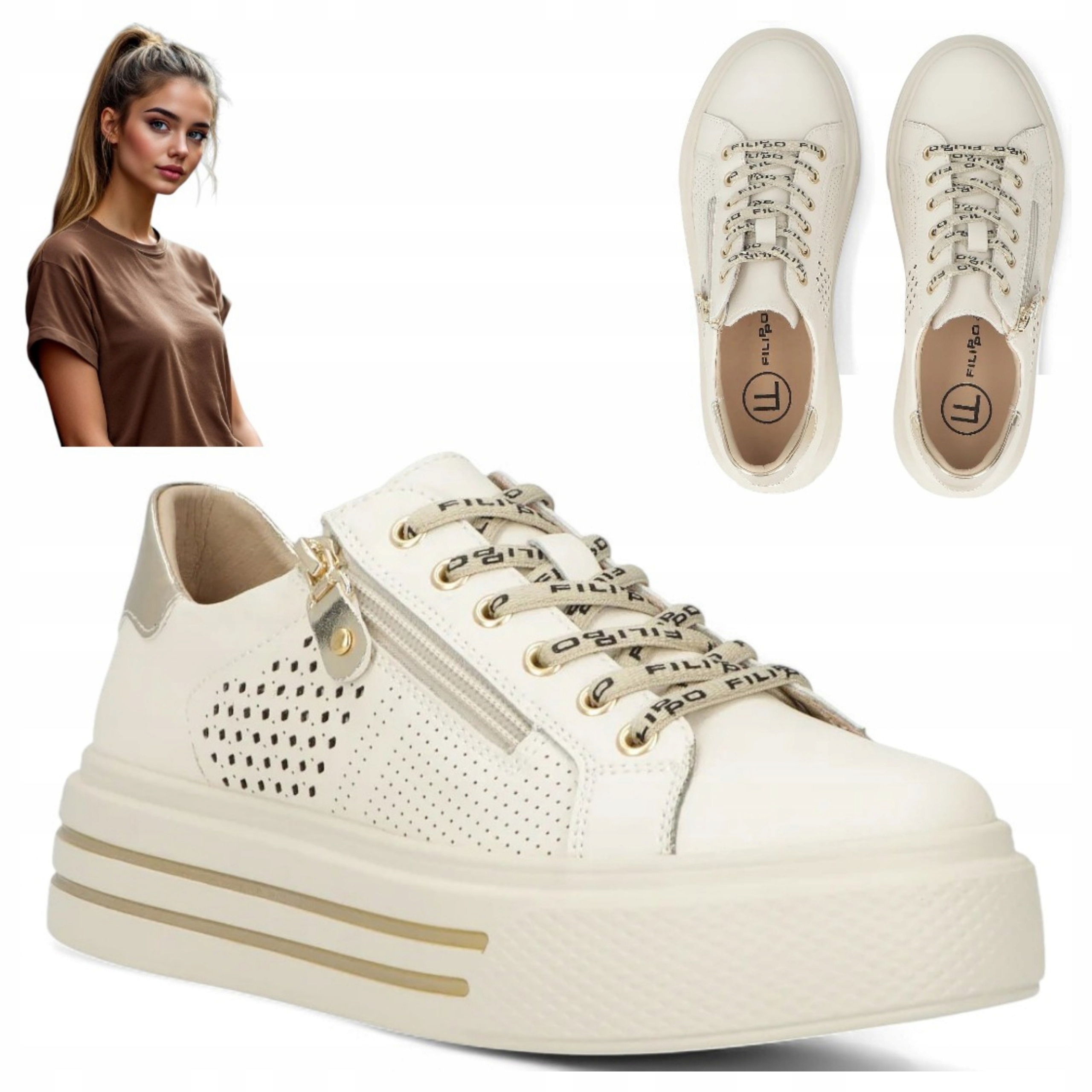 Filippo Dámské polobotky 38 Kůže Módní elegantní tenisky se zipem Béžová