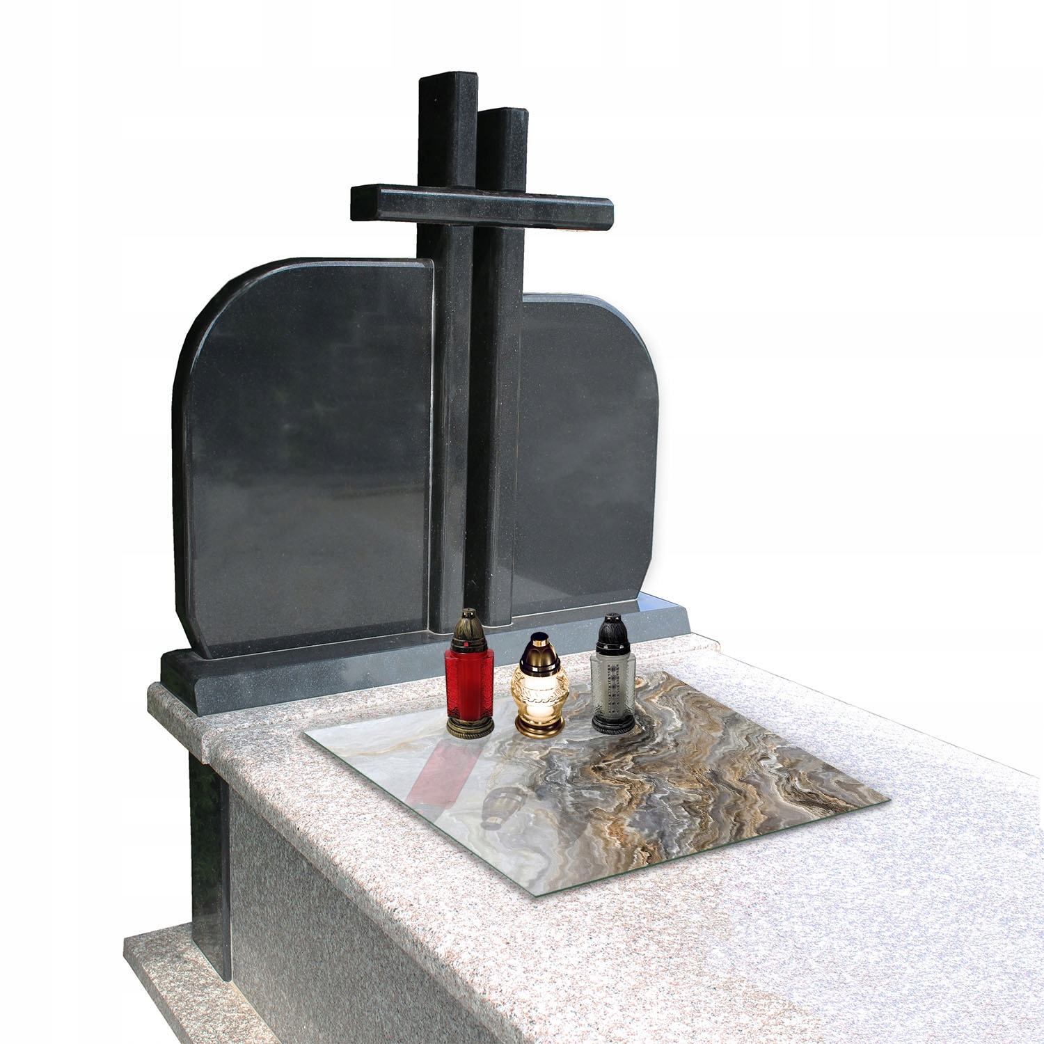 Podstawka pod ZNICZE Szyba HARTOWANA na Cmentarz wzór MARMUR 65x60cm Długość 60 cm