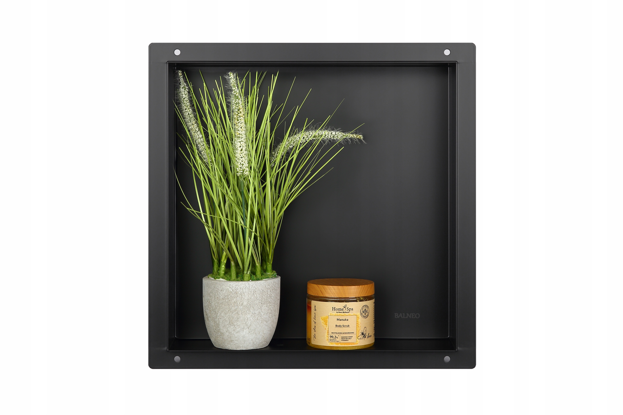 Balneo Bezrámová Vstavaná Polica 30x30x10 cm Čierna Nerezová Wallbox No Rim