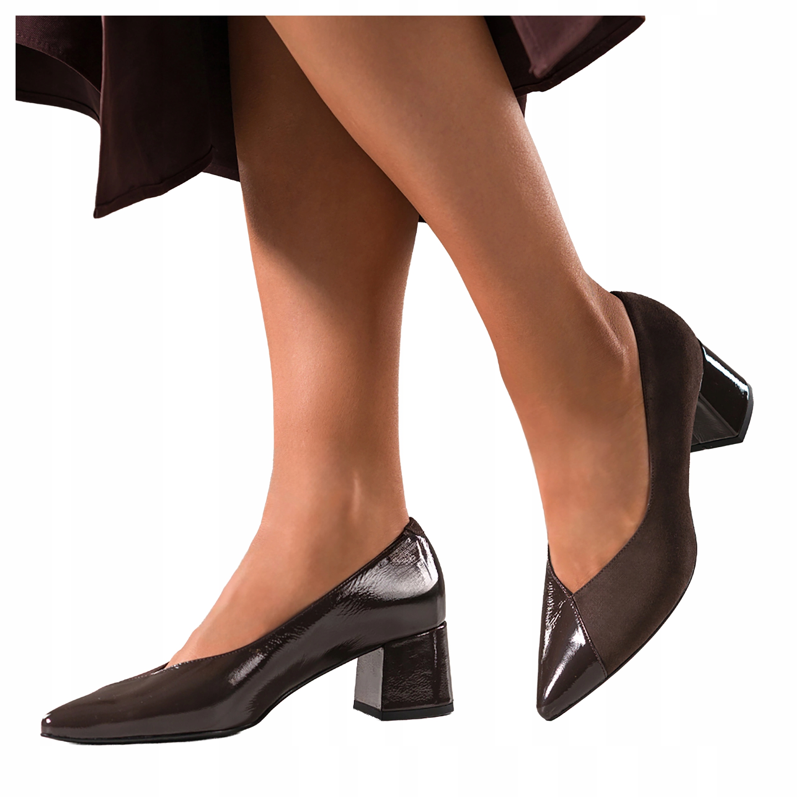 Čokoládové Lodičky Dámské Kožené Polské Široký podpatek Pohodlné vel 41