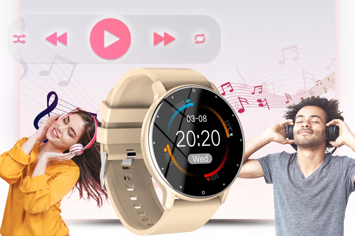 SMARTWATCH DAMSKI RUBICON MENU PL CIŚNIENIE SMS Kształt koperty okrągła