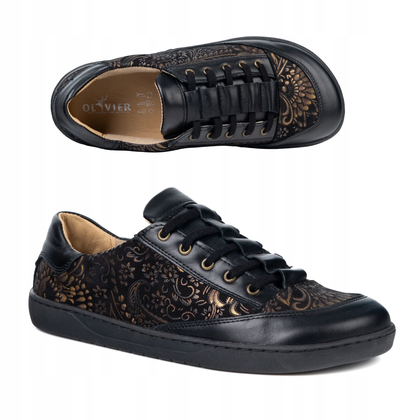 Buty barefoot damskie Kaia Olivier 101MP buty skórzane czarne kwiaty 42