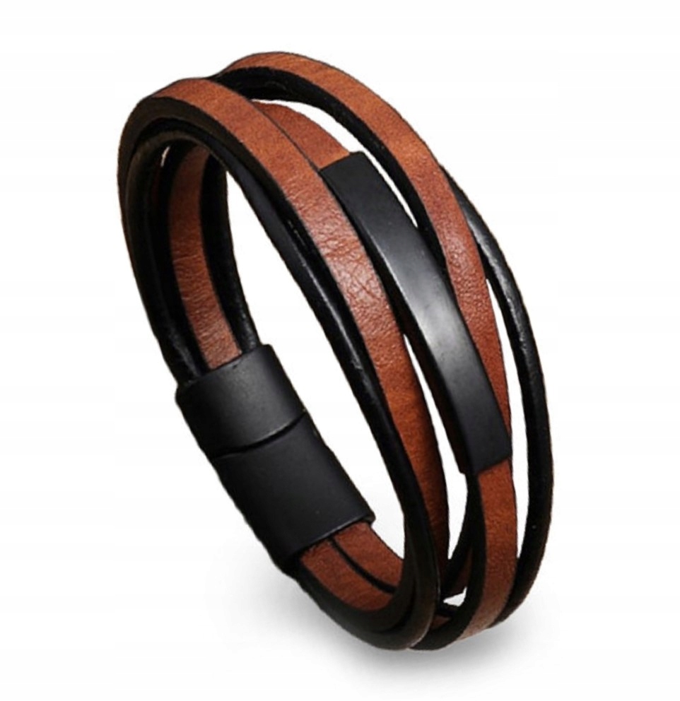 SKÓRZANA BRANSOLETKA MĘSKA STAL SZLACHETNA