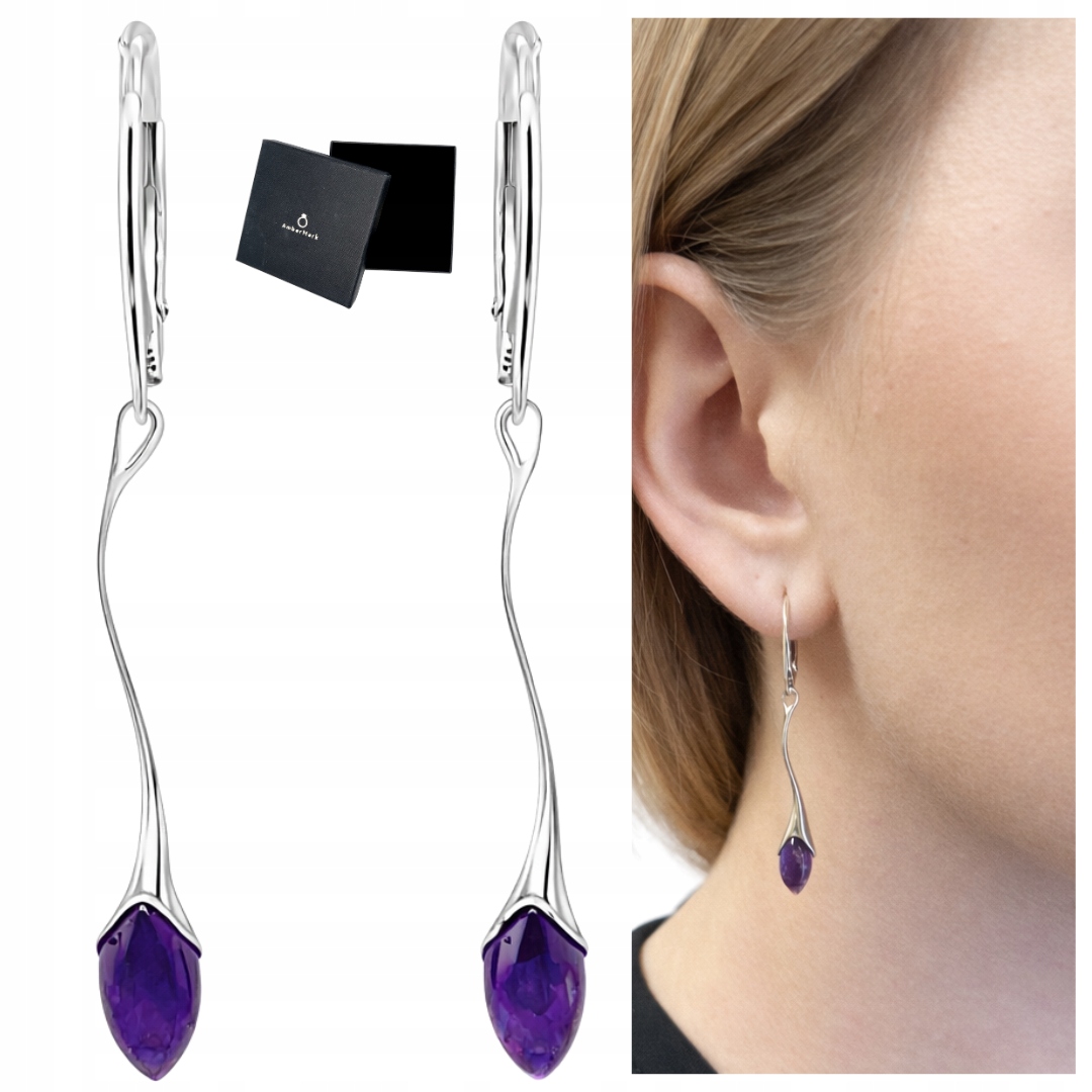 Stříbrné náušnice s přírodním ametystem stříbro anglický kámen fialový