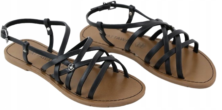 Chattawak Černé Kožené Sandály Se Zapínáním Na Sponu 36 J_a