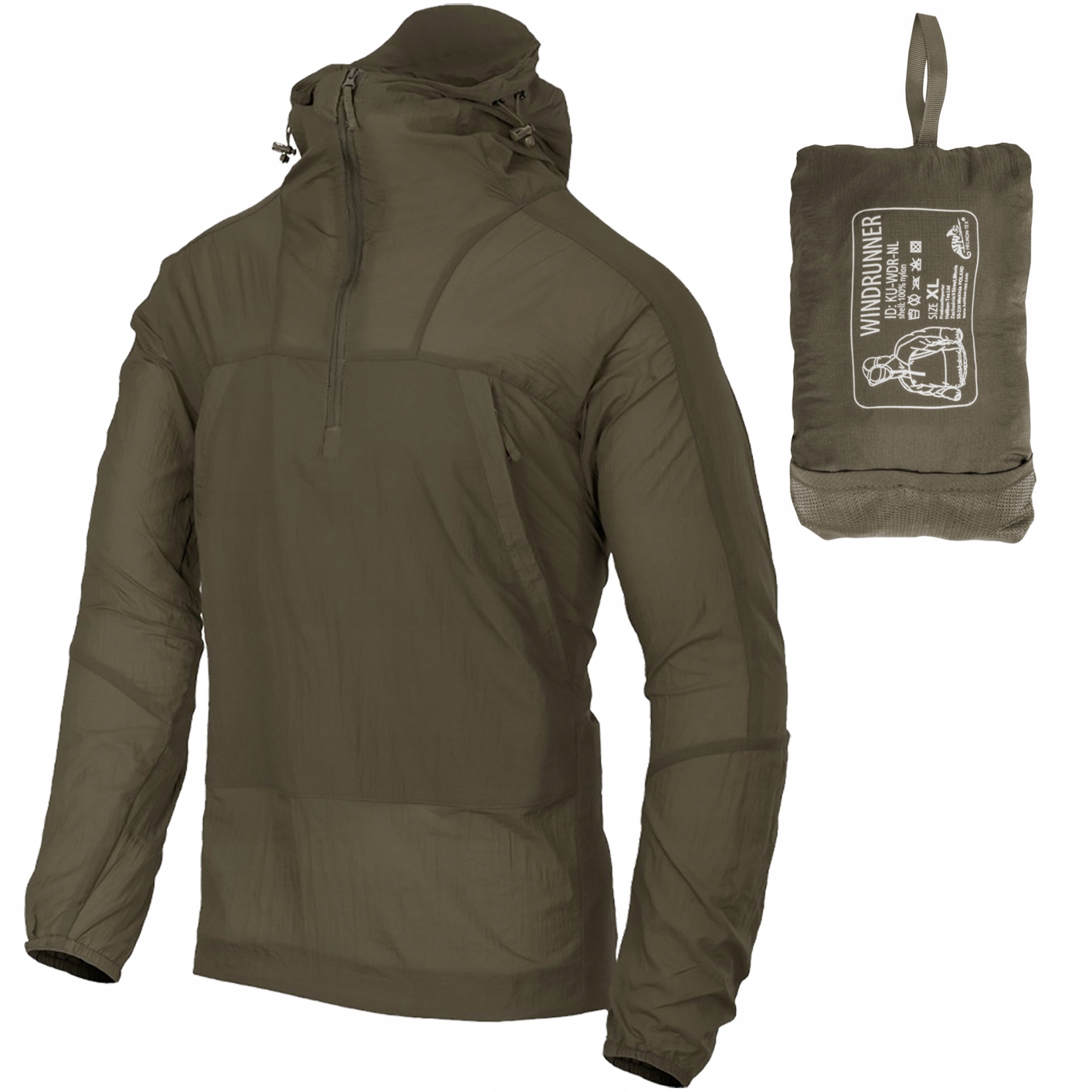 Pánská bunda Větrovka s kapucí Windrunner Helikon Skládací Zelená XL