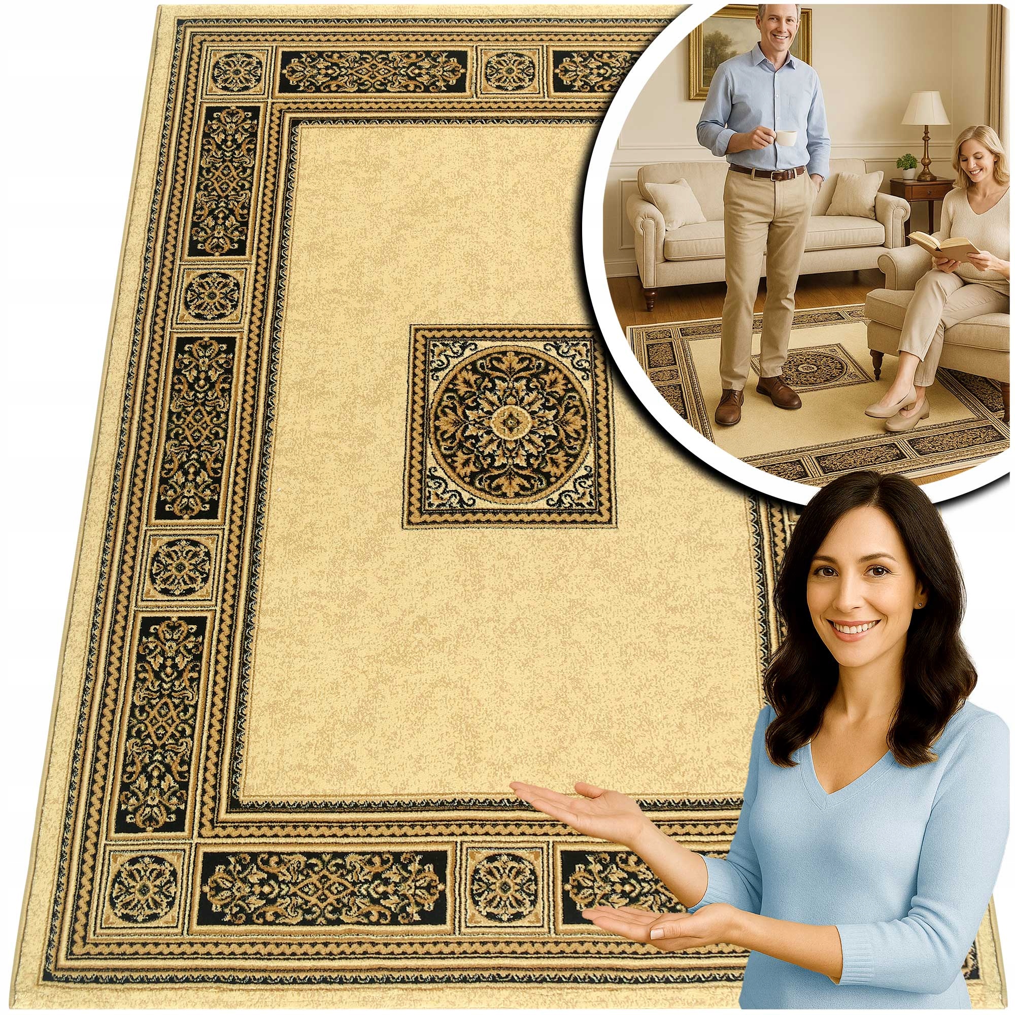 Krémový koberec do ložnice Turecké koberce Belvedere Měkký Koberec 150x300