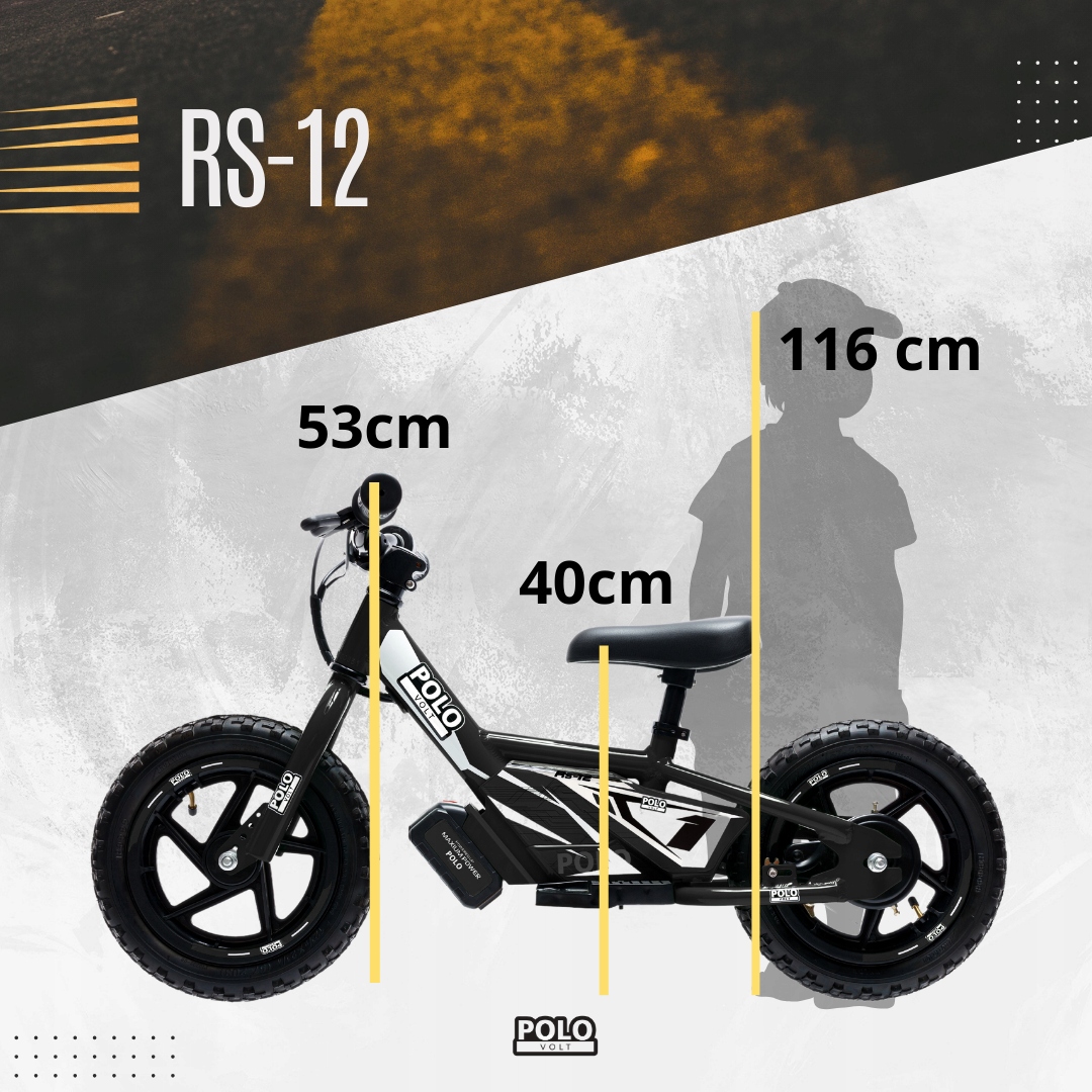 Rowerek biegowy elektryczny MINI CROSS RS-12 POLOVOLT biegówka +GRATIS! Kolor pomarańczowy