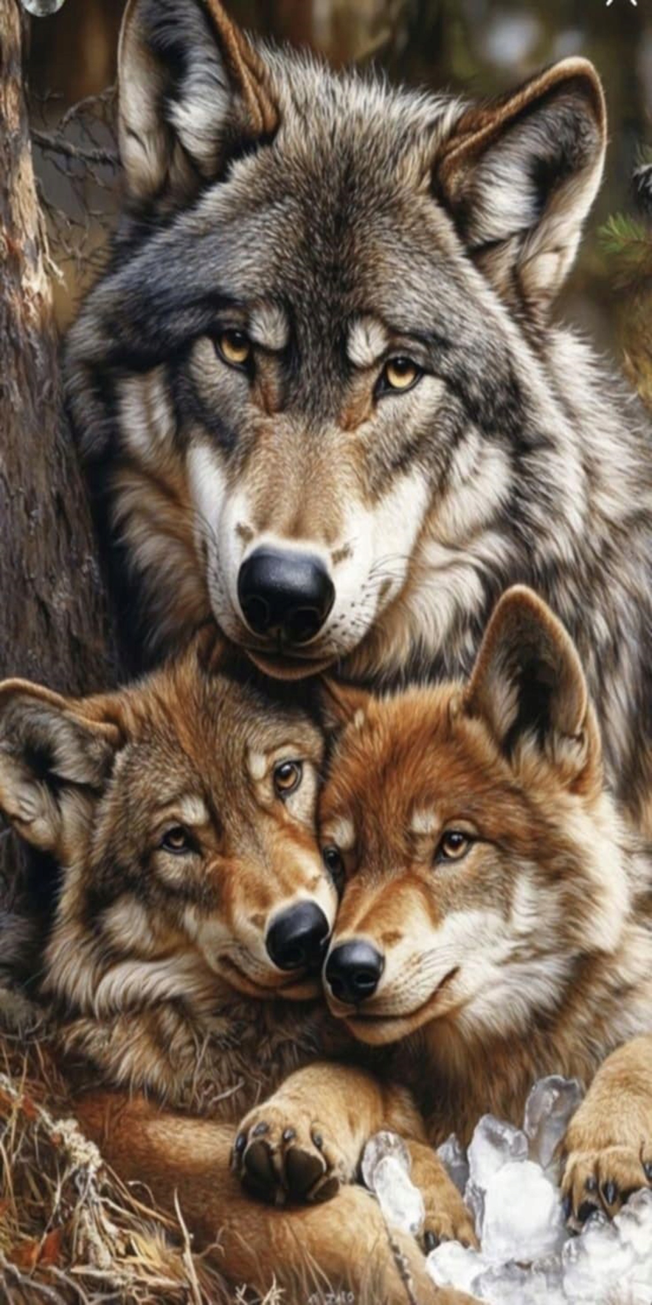 Diamantová výšivka Rodina Vlků Hnědá Smečka Diamanty Čtvercové 40x80 cm