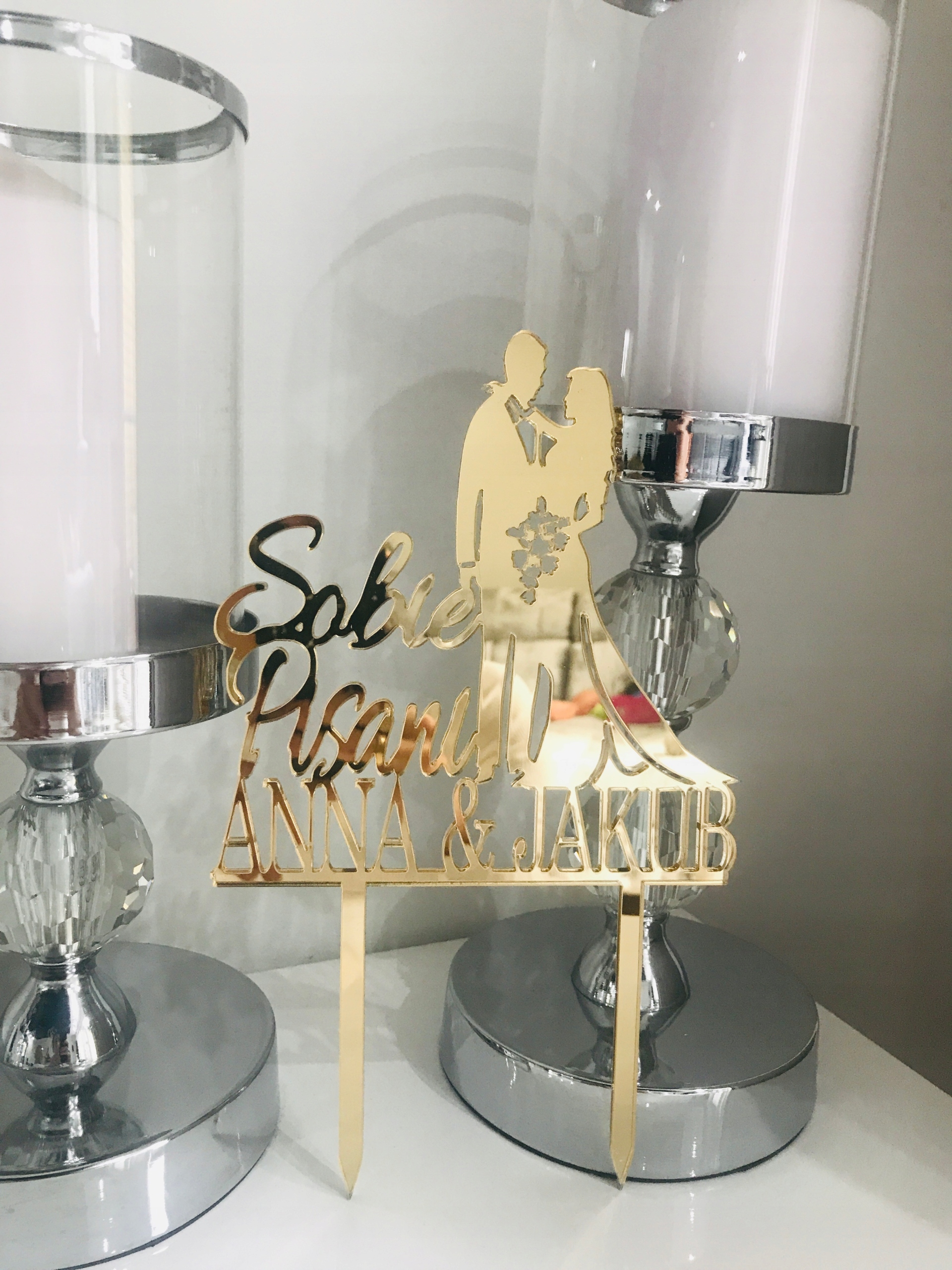 TOPPER SLUBNY PARA MLODA NA TORT ZŁOTE LUSTRO Rodzaj topper