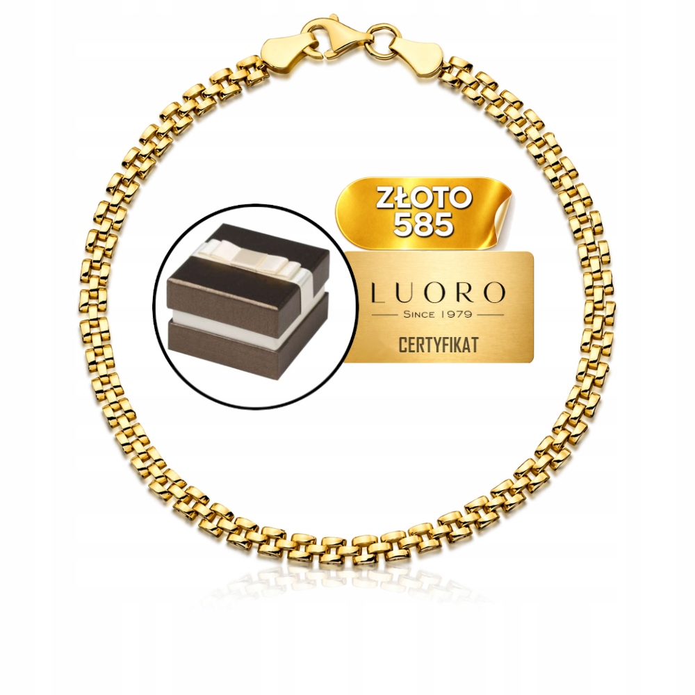Zlatý Náramek 585 14K Čtvercový Elegantní 19,5 CM Stylový Dárek