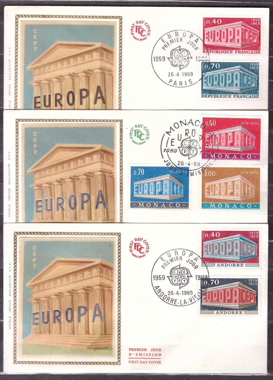 Francja Monako Andora Fr CEPT Europa koperty FDC 1969