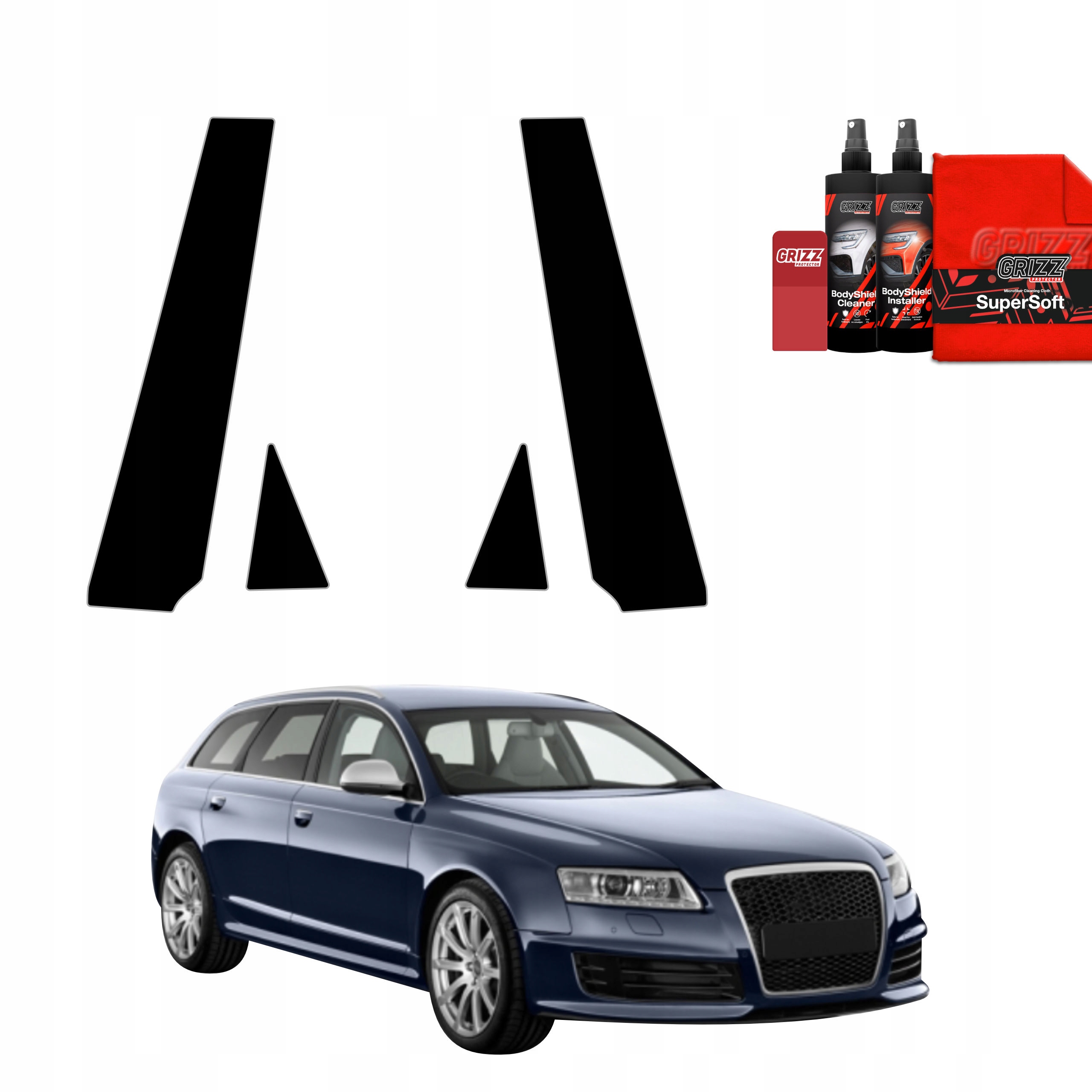 4v1 Černá fólie na sloupky pro Audi A6 C6 Avant Facelifting (2008-2011)