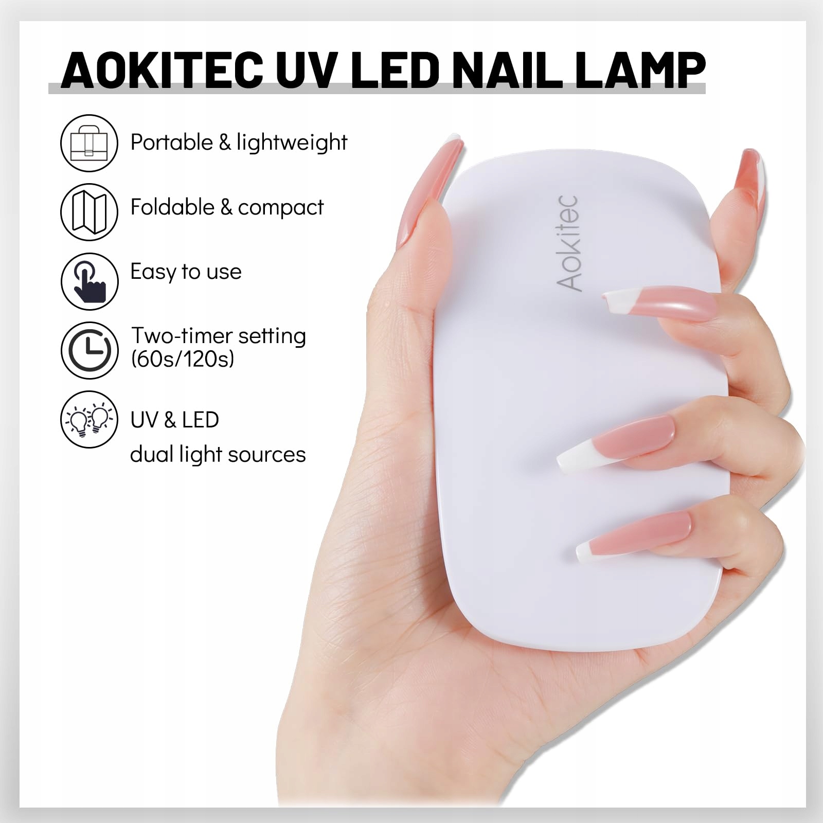 Aokitec Mini lampa UV LED do paznokci Biała na USB — miniatura 2