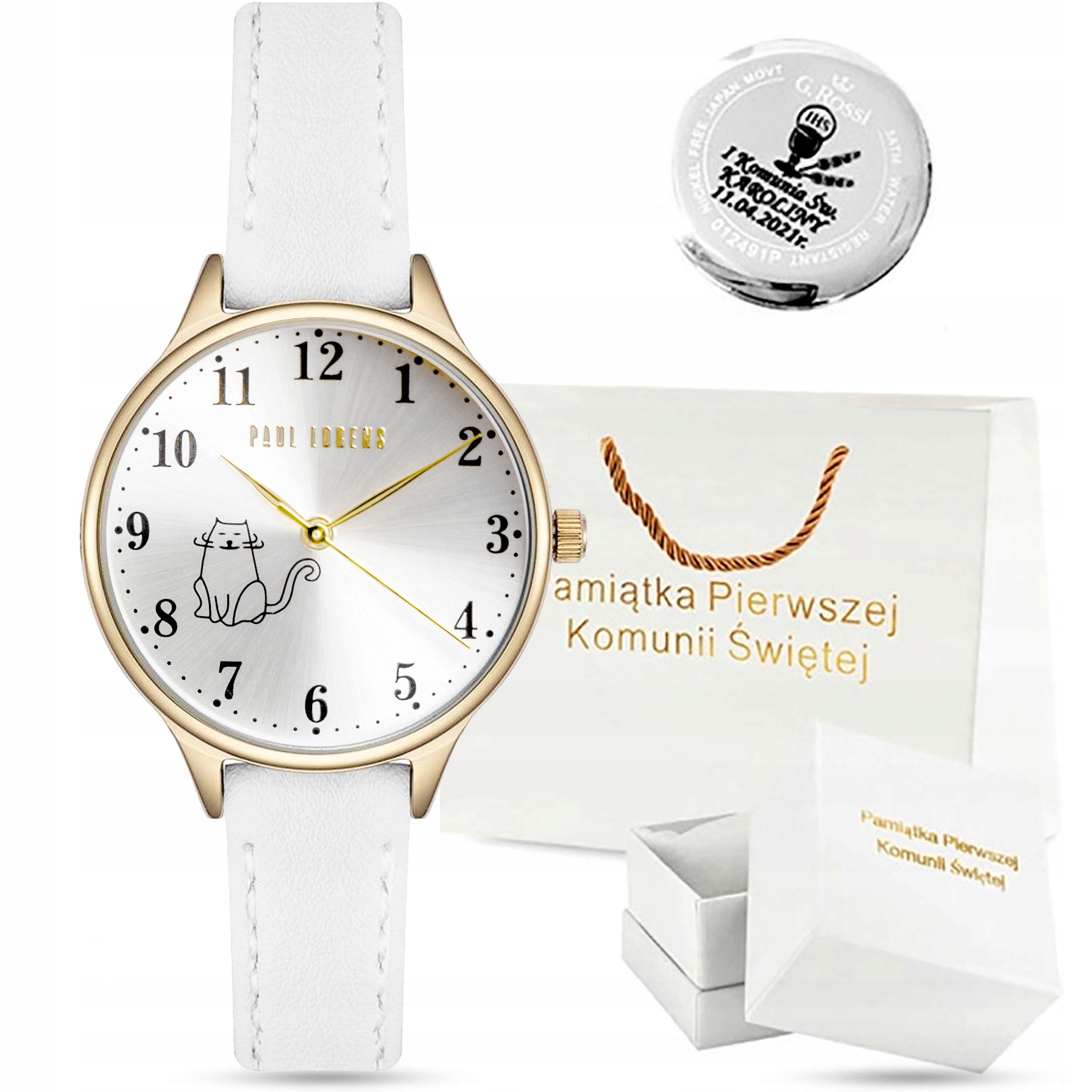 Zegarek dziecięcy Na Komunię- kotek komunia Torebka Box +grawer
