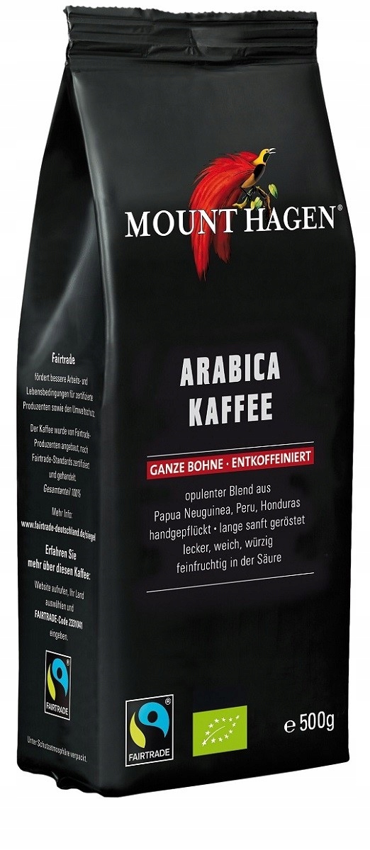 Kawa Ziarnista Bezkofeinowa Arabica 100 % Fair Trade Bio 500 g Mount Hage