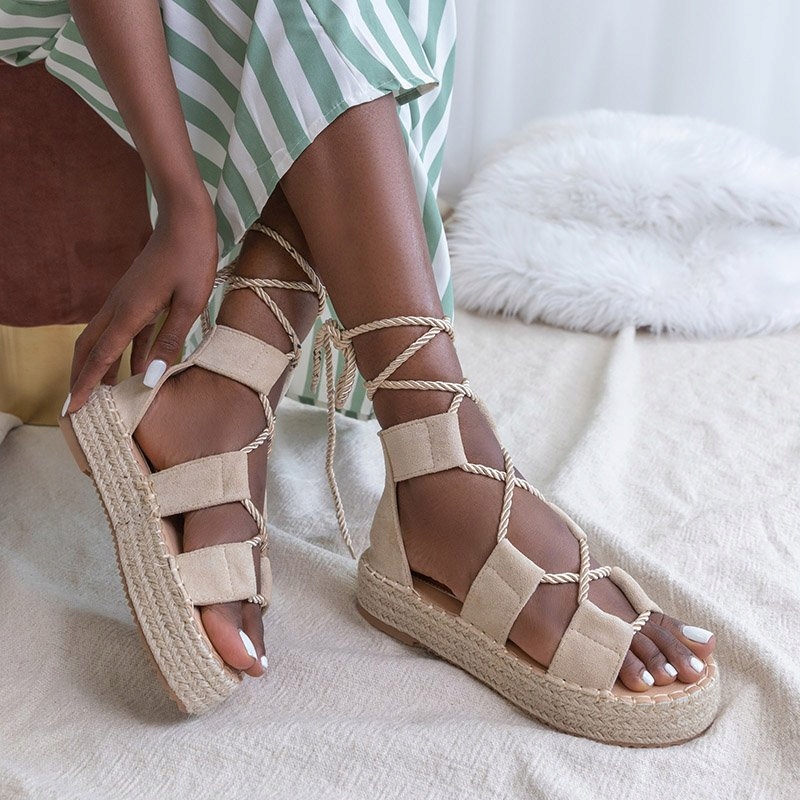 BEŻOWE SANDAŁY ESPADRYLE WIĄZANE NA PLATFORMIE 39 Rozmiar 39