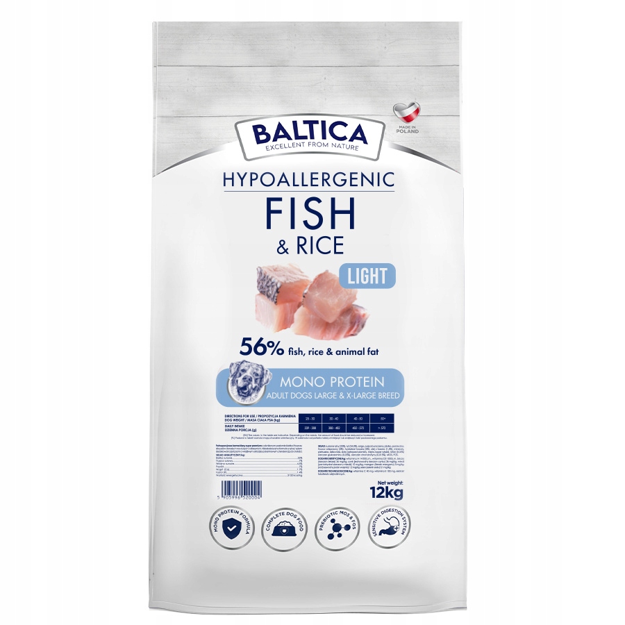 Baltica Adult Light Ryba z Ryżem L/XL 12kg Hipoalergiczna Sucha Karma Psów