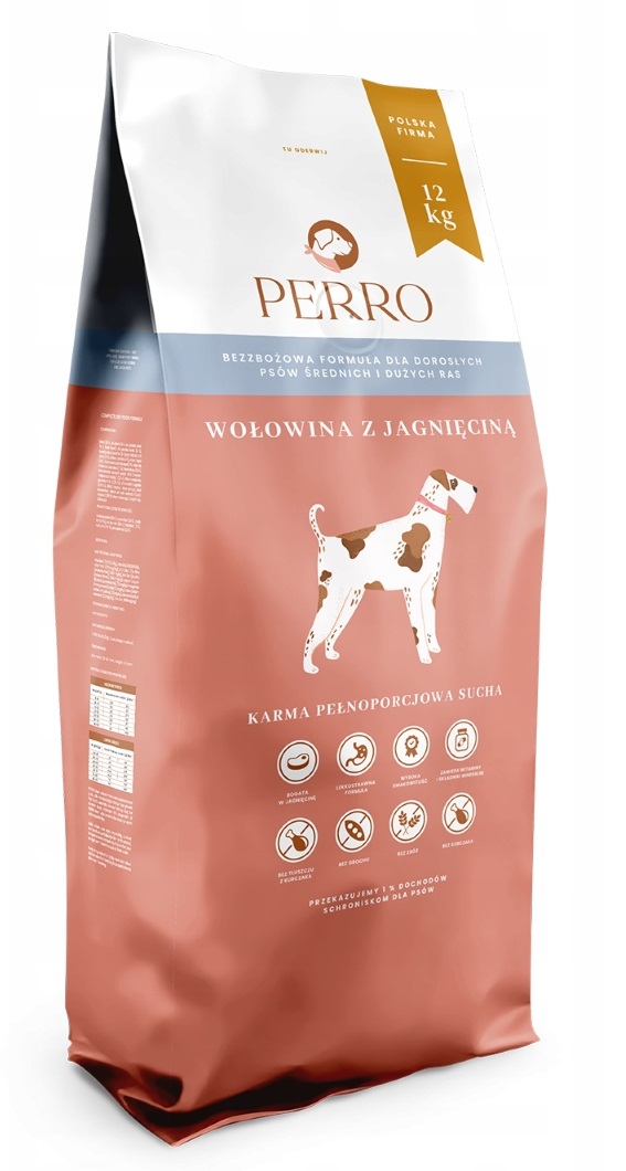 Levně Perro Krmivo Bezobilné Hovězí maso s jehněčím masem Středně velké plemeno 12 kg pro psa