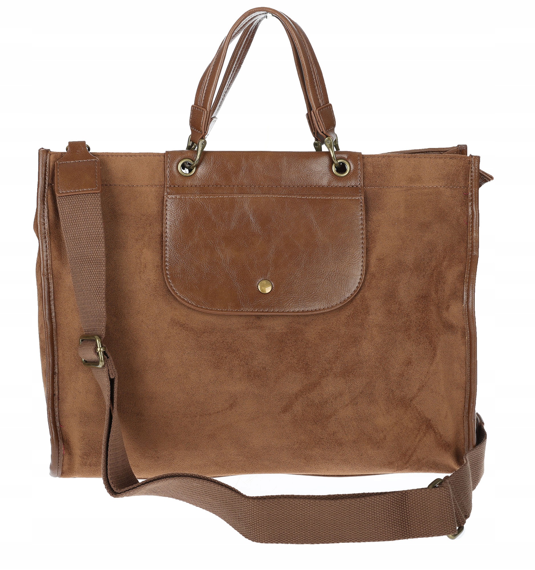 Dámská semišová kabelka, aktovka a crossbody taška – velká a prostorná, model WL064, hnědá