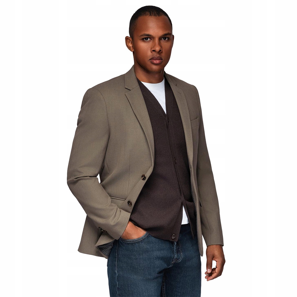 Pánské elegantní sako z viskózy olivové Ombre OM-BLZB-0135 V5 vel. XXL