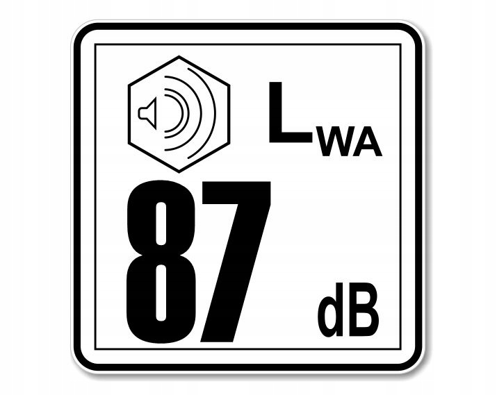 

Naklejka Lwa 87 dB oznaczenie mocy poziomu hałasu