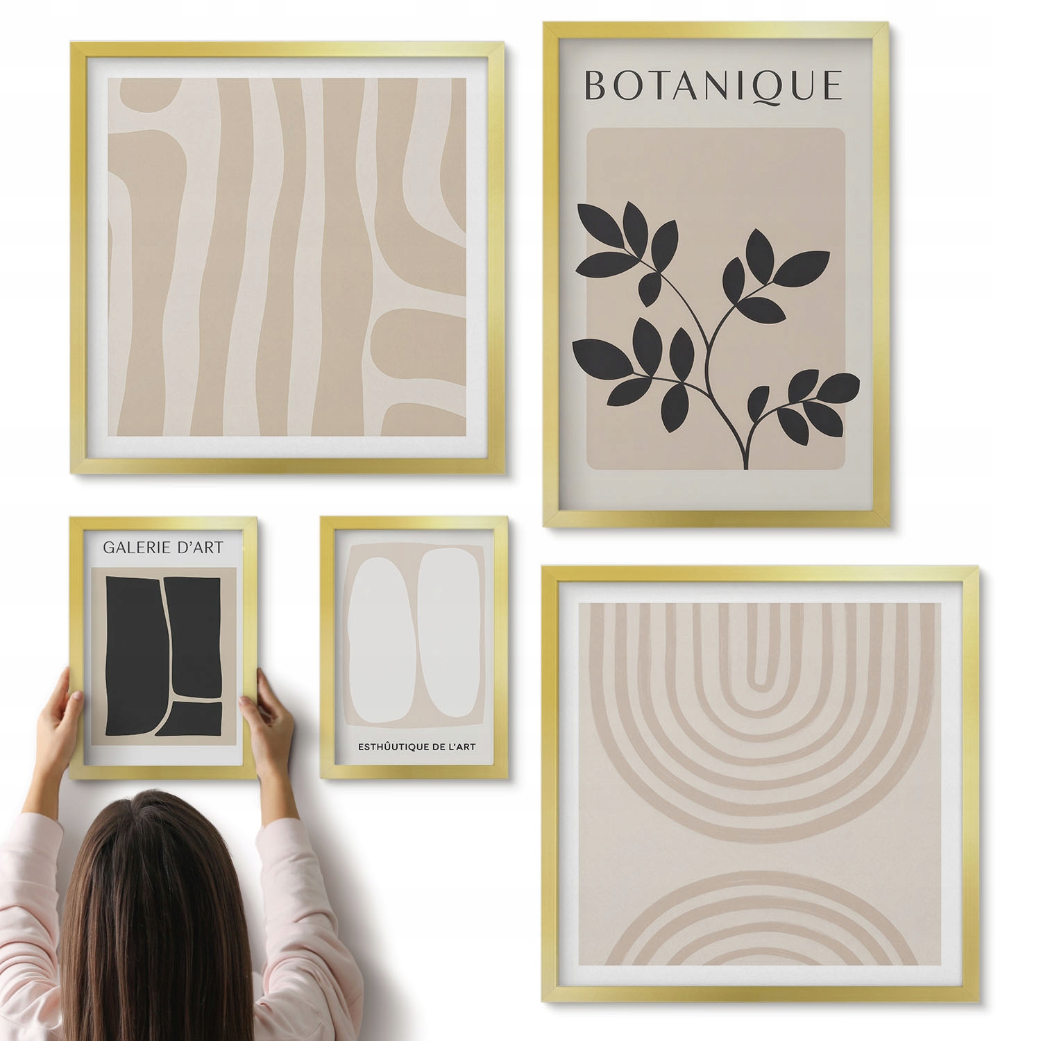 Sada 5 dekorativních obrazů Polyptych do obývacího pokoje Stylové rostlinné grafiky